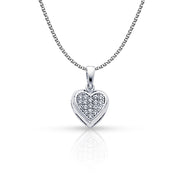 14K Gold Heart Cluster CZ Pendant with 1.3mm Flat Open Wheat Chain