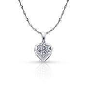 14K Gold Heart Cluster CZ Pendant with 1.2mm Singapore Chain