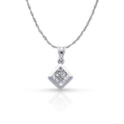 14K Gold Square CZ Pendant with 1.5mm Rope Chain