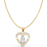 14K Gold Guadalupe CZ Religious Charm Pendant with 0.8mm Box Chain Necklace