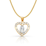 14K Gold Guadalupe CZ Charm Pendant with 1.2mm Flat Open Wheat Chain Necklace