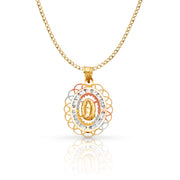 14K Gold Guadalupe CZ Pendant with 2.3mm Hollow Cuban Chain