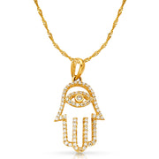 14K Gold Evil Eye CZ Charm Pendant with 1.2mm Singapore Chain Necklace