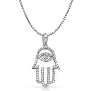 14K Gold Evil Eye CZ Pendant with 1.3mm Flat Open Wheat Chain