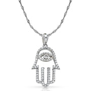 14K Gold Evil Eye CZ Pendant with 1.2mm Singapore Chain