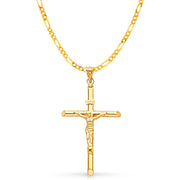 14K Gold Crucifix Pendant with 3.8mm Figaro 3+1 Chain