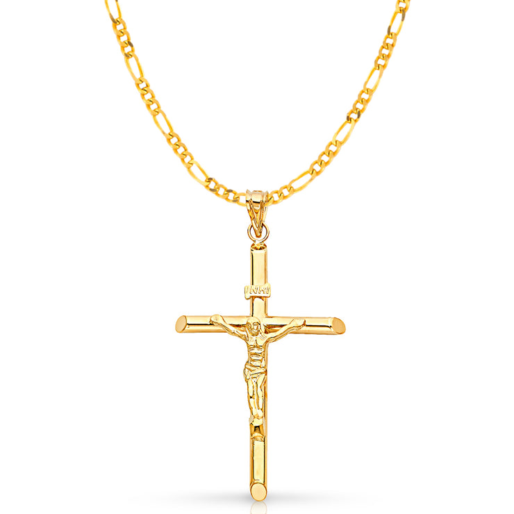 14K Gold Crucifix Pendant with 3.8mm Figaro 3+1 Chain