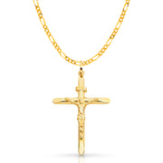 14K Gold Crucifix Pendant with 3.1mm Figaro 3+1 Chain
