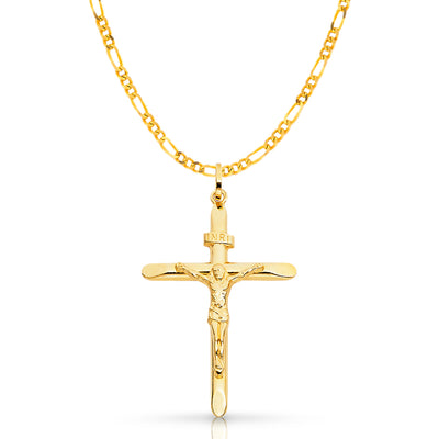 14K Gold Crucifix Pendant with 3.1mm Figaro 3+1 Chain