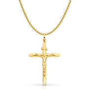 14K Gold Crucifix Pendant with 1.7mm Flat Open Wheat Chain