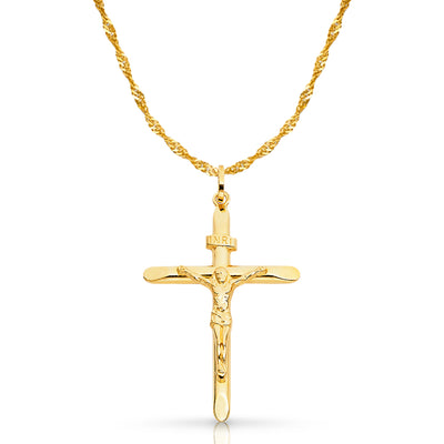 14K Gold Crucifix Pendant with 1.8mm Singapore Chain