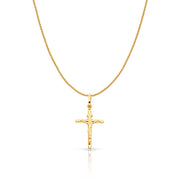 14K Gold Crucifix Charm Pendant with 0.9mm Wheat Chain Necklace