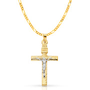 14K Gold Crucifix Pendant with 3.1mm Figaro 3+1 Chain