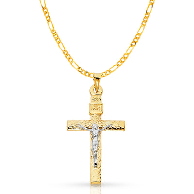 14K Gold Crucifix Pendant with 3.1mm Figaro 3+1 Chain