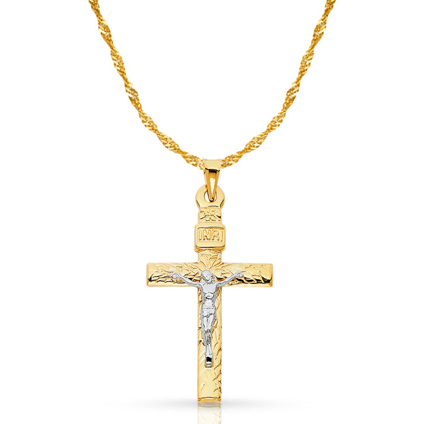 14K Gold Crucifix Pendant with 1.8mm Singapore Chain