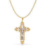 14K Gold Crucifix Pendant with 3.4mm Hollow Cuban Chain