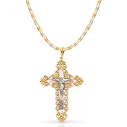 14K Gold Crucifix Pendant with 3.3mm Valentino Star Diamond Cut Chain