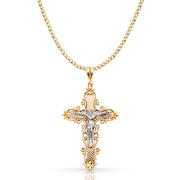 14K Gold Crucifix Pendant with 3.4mm Hollow Cuban Chain