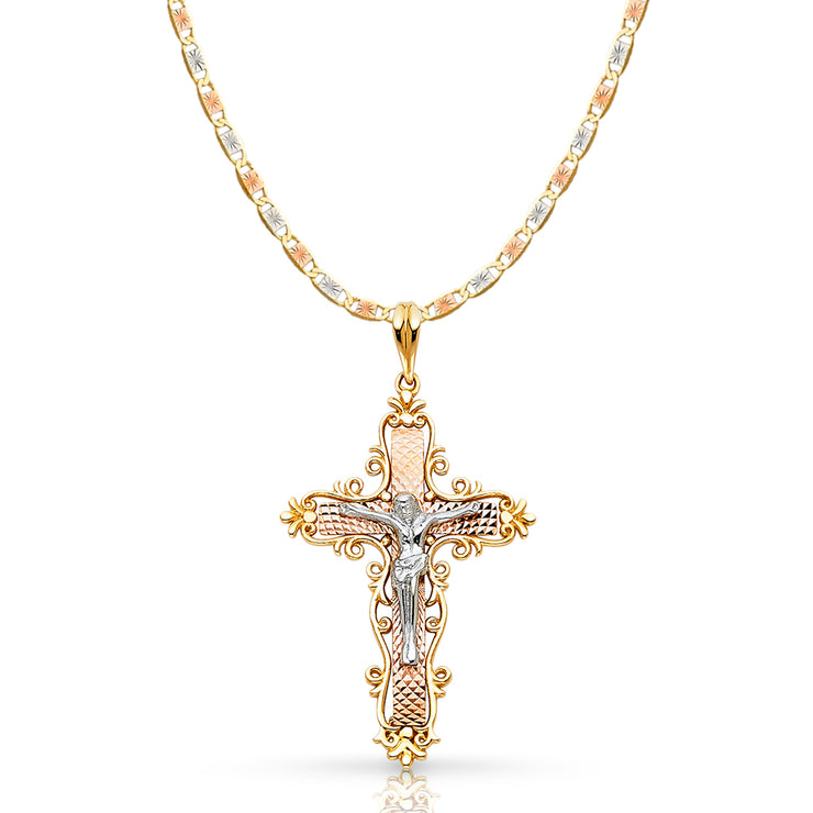 14K Gold Crucifix Pendant with 3.3mm Valentino Star Diamond Cut Chain