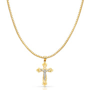 14K Gold Religious Crucifix Charm Pendant with 1.2mm Box Chain Necklace