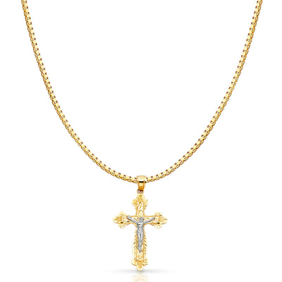 14K Gold Religious Crucifix Charm Pendant with 1.2mm Box Chain Necklace