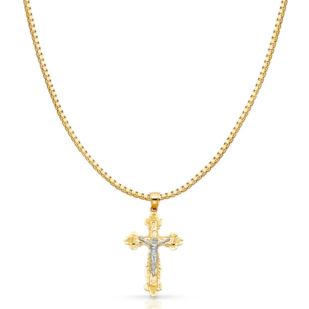 14K Gold Religious Crucifix Charm Pendant with 1.2mm Box Chain Necklace