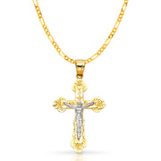 14K Gold Crucifix Pendant with 2.3mm Figaro 3+1 Chain