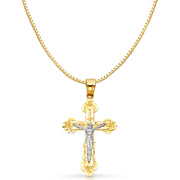 14K Gold Religious Crucifix Charm Pendant with 0.8mm Box Chain Necklace