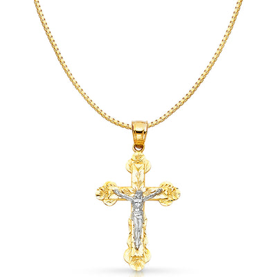 14K Gold Religious Crucifix Charm Pendant with 0.8mm Box Chain Necklace