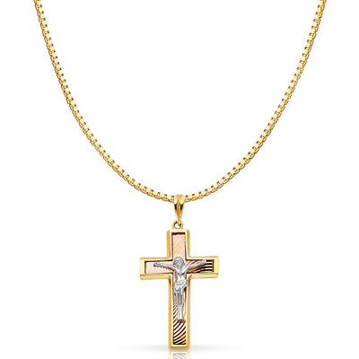 14K Gold Religious Crucifix Charm Pendant with 1.2mm Box Chain Necklace