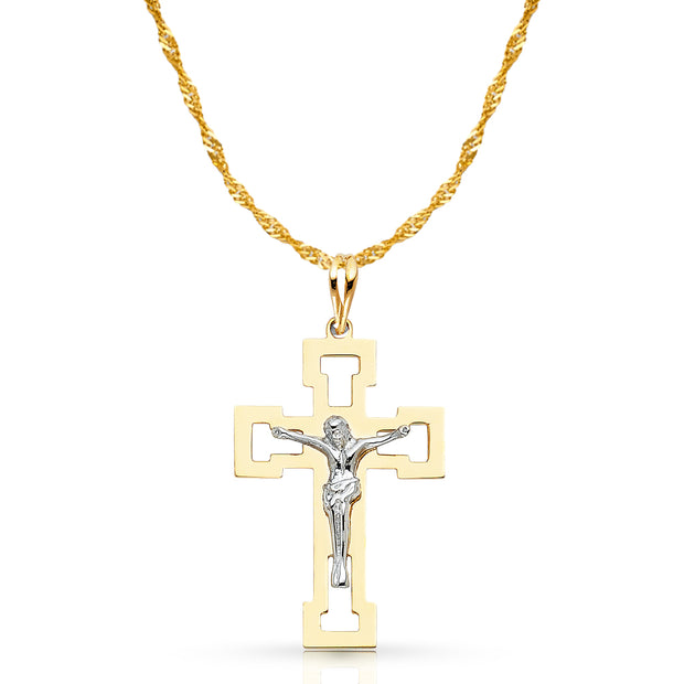 14K Gold Crucifix Pendant with 1.2mm Singapore Chain
