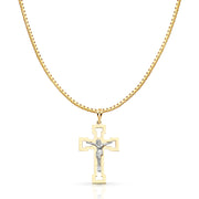 14K Gold Religious Crucifix Charm Pendant with 1.2mm Box Chain Necklace