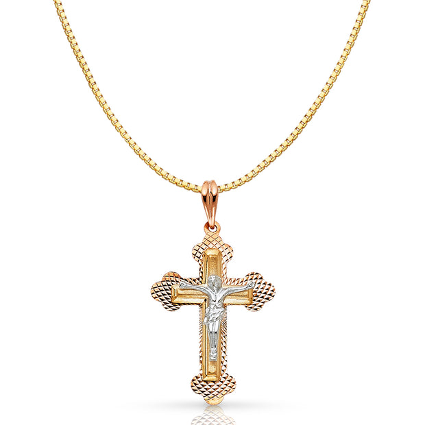 14K Gold Religious Crucifix Charm Pendant with 0.8mm Box Chain Necklace