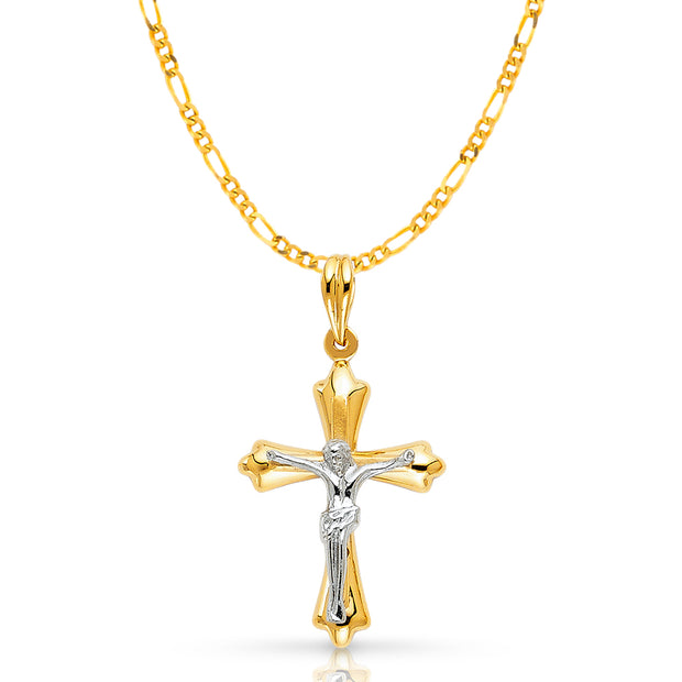 14K Gold Crucifix Pendant with 2.3mm Figaro 3+1 Chain