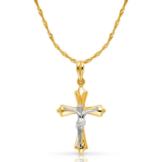 14K Gold Crucifix Pendant with 1.2mm Singapore Chain