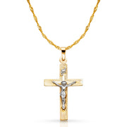 14K Gold Crucifix Pendant with 1.2mm Singapore Chain
