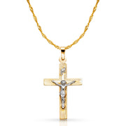 14K Gold Crucifix Pendant with 1.2mm Singapore Chain