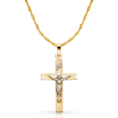 14K Gold Crucifix Pendant with 1.2mm Singapore Chain