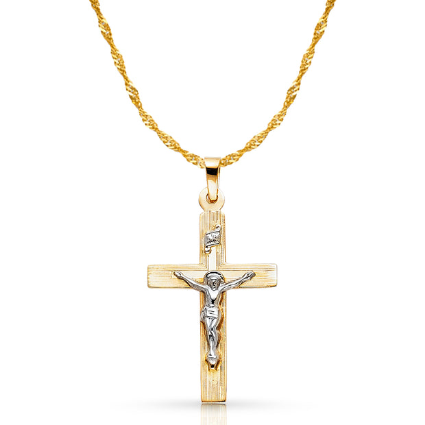 14K Gold Crucifix Pendant with 1.2mm Singapore Chain