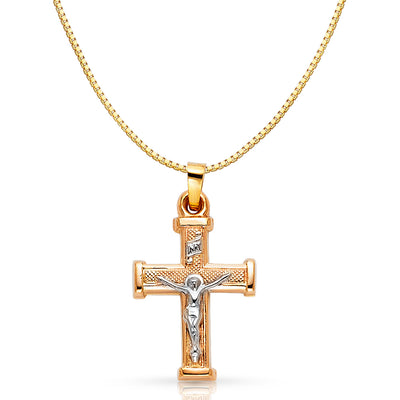 14K Gold Religious Crucifix Charm Pendant with 0.8mm Box Chain Necklace