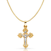 14K Gold Religious Crucifix Charm Pendant with 0.8mm Box Chain Necklace