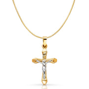 14K Gold Religious Crucifix Charm Pendant with 0.8mm Box Chain Necklace