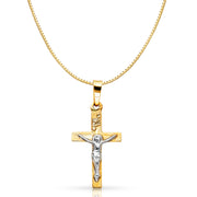 14K Gold Religious Crucifix Charm Pendant with 0.8mm Box Chain Necklace