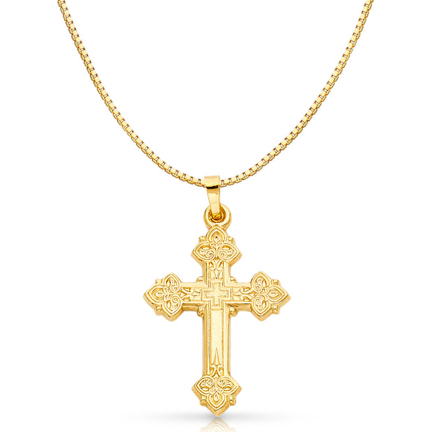 14K Gold Religious Cross Charm Pendant with 0.8mm Box Chain Necklace