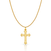 14K Gold Cross Charm Pendant with 1.1mm Wheat Chain Necklace