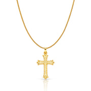 14K Gold Cross Charm Pendant with 1.1mm Wheat Chain Necklace