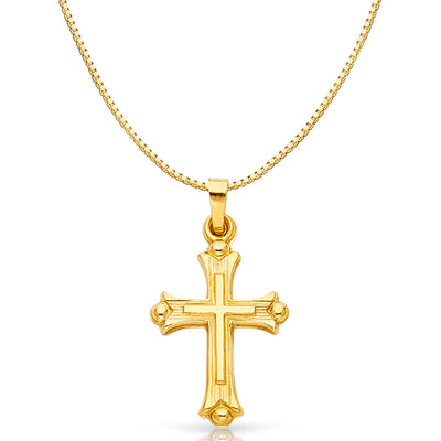 14K Gold Religious Cross Charm Pendant with 0.8mm Box Chain Necklace