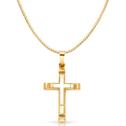 14K Gold Religious Cross Charm Pendant with 0.8mm Box Chain Necklace