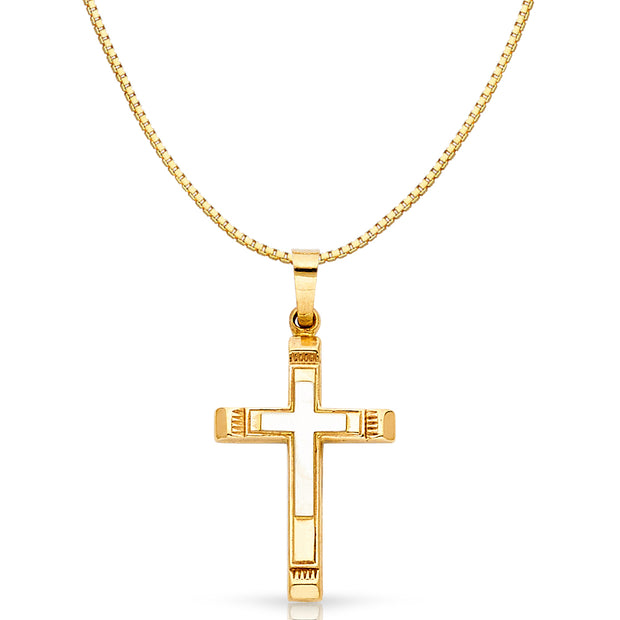 14K Gold Religious Cross Charm Pendant with 0.8mm Box Chain Necklace