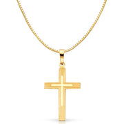 14K Gold Religious Cross Charm Pendant with 0.8mm Box Chain Necklace